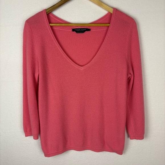 Adrienne Vittadini Pink 100% Cashmere V-Neck Sweater - Picture 1 of 7